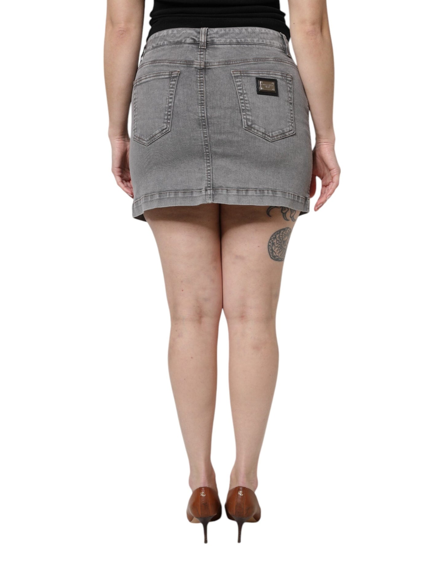 Dolce & Gabbana Gray Cotton Stretch Mid Waist Denim Mini Women's Skirt