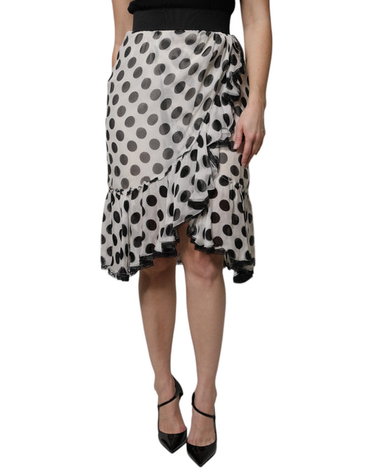 Dolce & Gabbana White Black Polka Dots Knee Length Women's Skirt