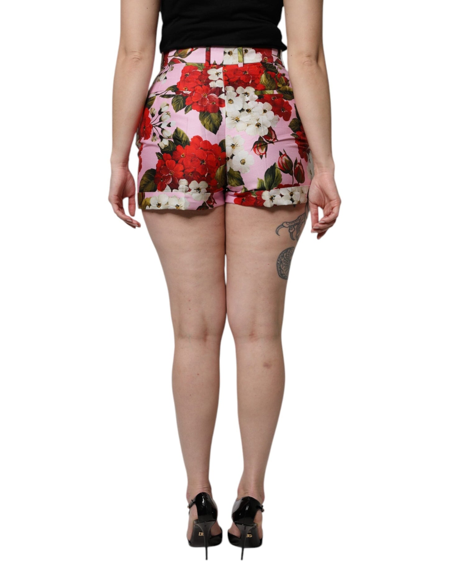 Dolce & Gabbana Pink Floral Print High Waist Hotpants Women's Short