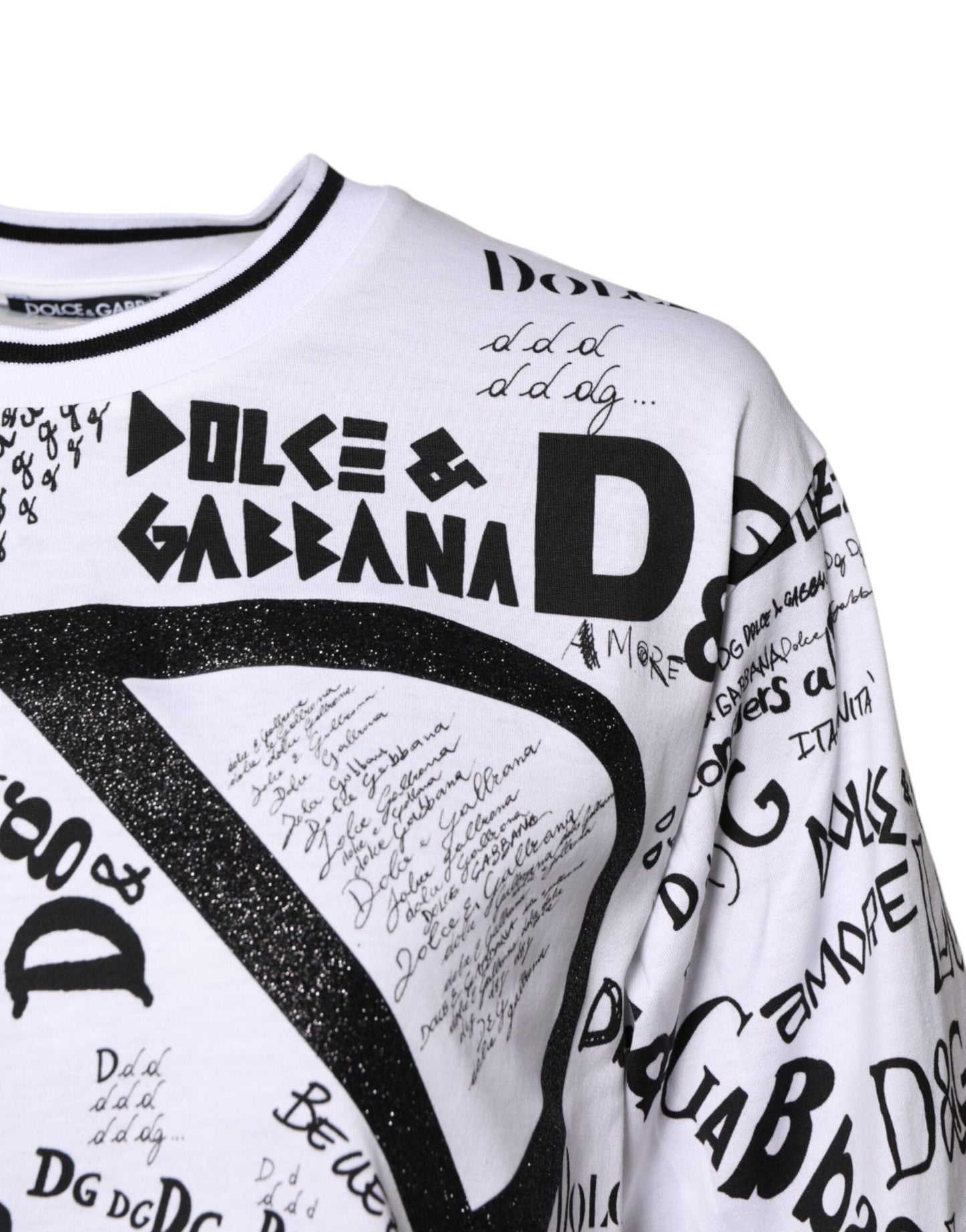 Dolce & Gabbana White Graffiti Print Cotton Crew Neck Women's T-shirt ()