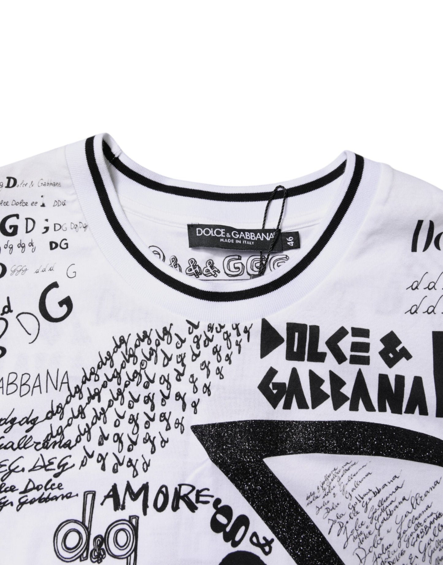Dolce & Gabbana White Graffiti Print Cotton Crew Neck Women's T-shirt ()