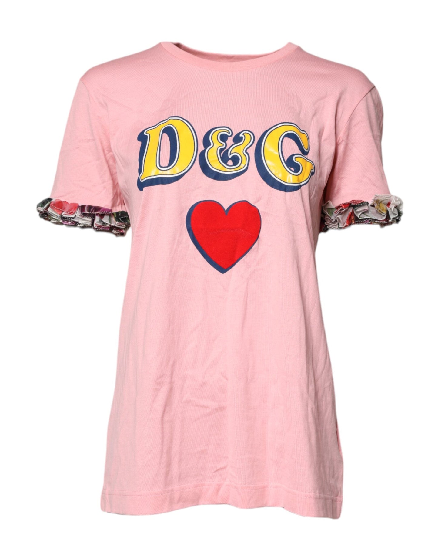 Dolce & Gabbana Pink Logo Print Cotton Crew Neck Tee Women's T-shirt