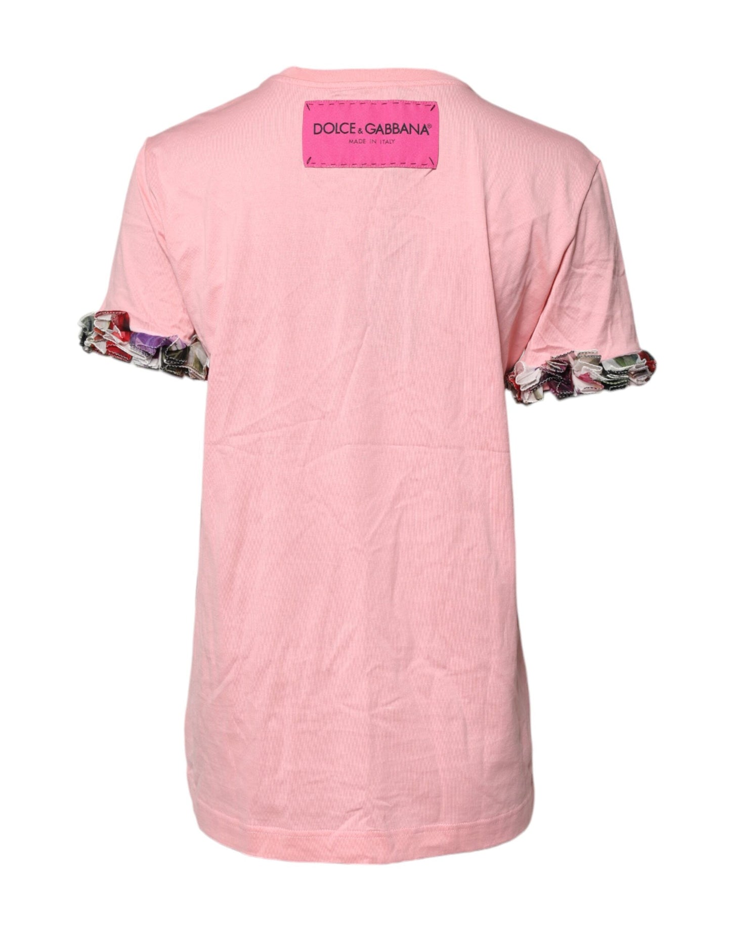 Dolce & Gabbana Pink Logo Print Cotton Crew Neck Tee Women's T-shirt
