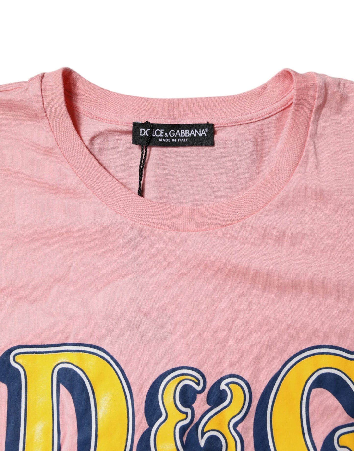 Dolce & Gabbana Pink Logo Print Cotton Crew Neck Tee Women's T-shirt