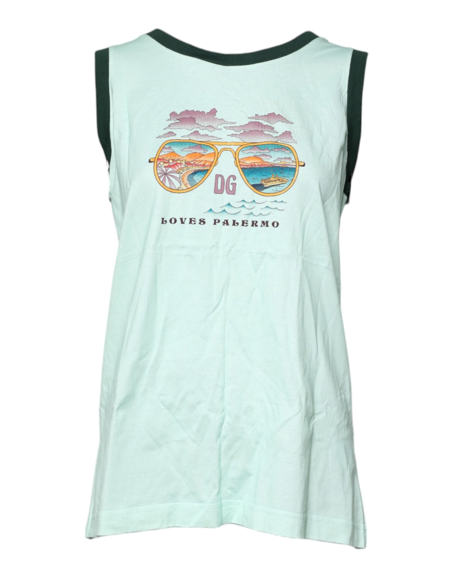 Dolce & Gabbana Light Green Graphic Print Sleeveless Tank Women's T-shirt