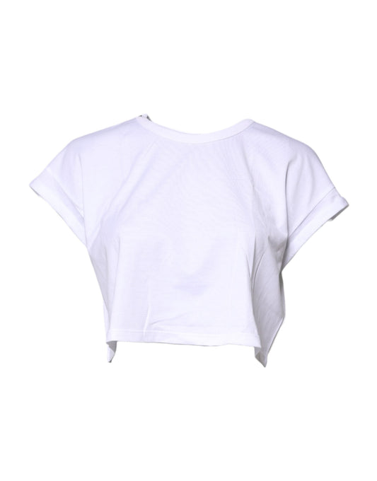 Dolce & Gabbana White Cotton Crew Neck Cropped T-shirt Women's Top