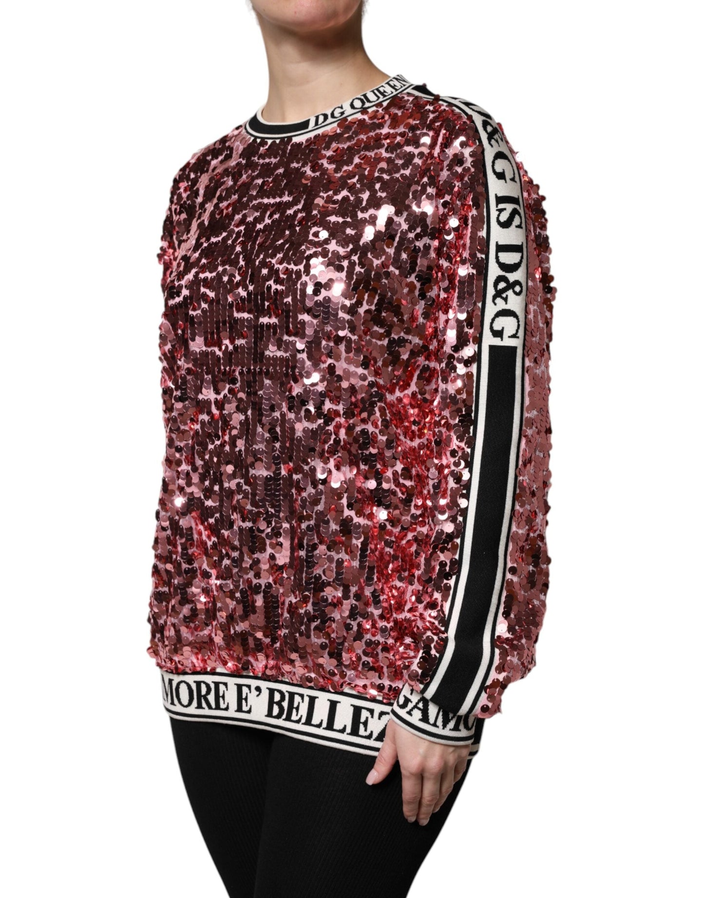 Dolce & Gabbana Pink DG Queen Sequin Pullover Women's Sweater