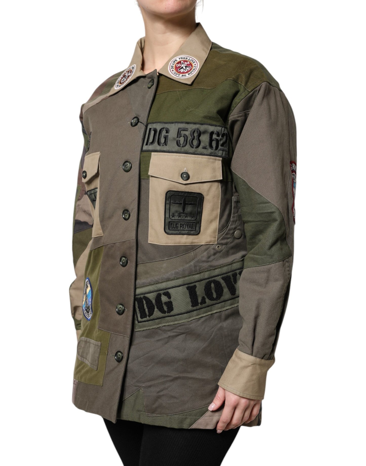 Dolce & Gabbana Military Green Cotton Button Down Women's Jacket