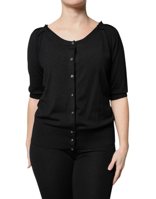 Dolce & Gabbana Black Button Down Short Sleeve Blouse Women's Top