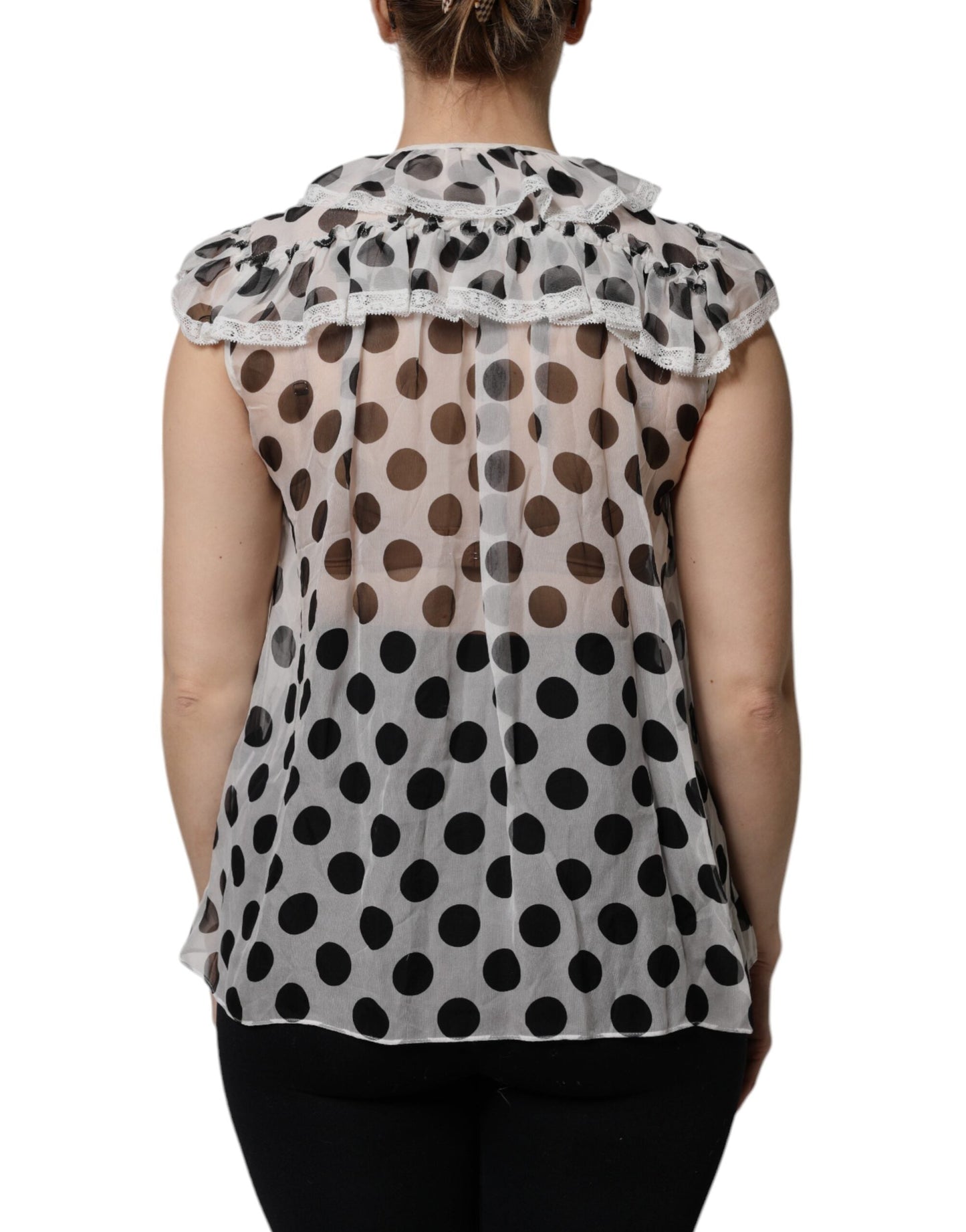 Dolce & Gabbana White Black Polka Dot Cotton Sleeveless Women's Top