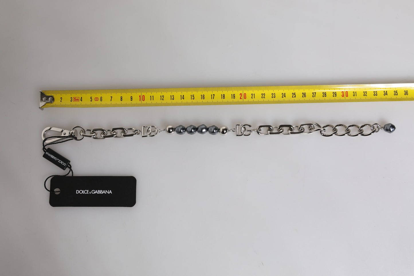 Dolce & Gabbana Silver Tone Chain Lobster Clasp Logo Gray Pearls Men's Bracelet