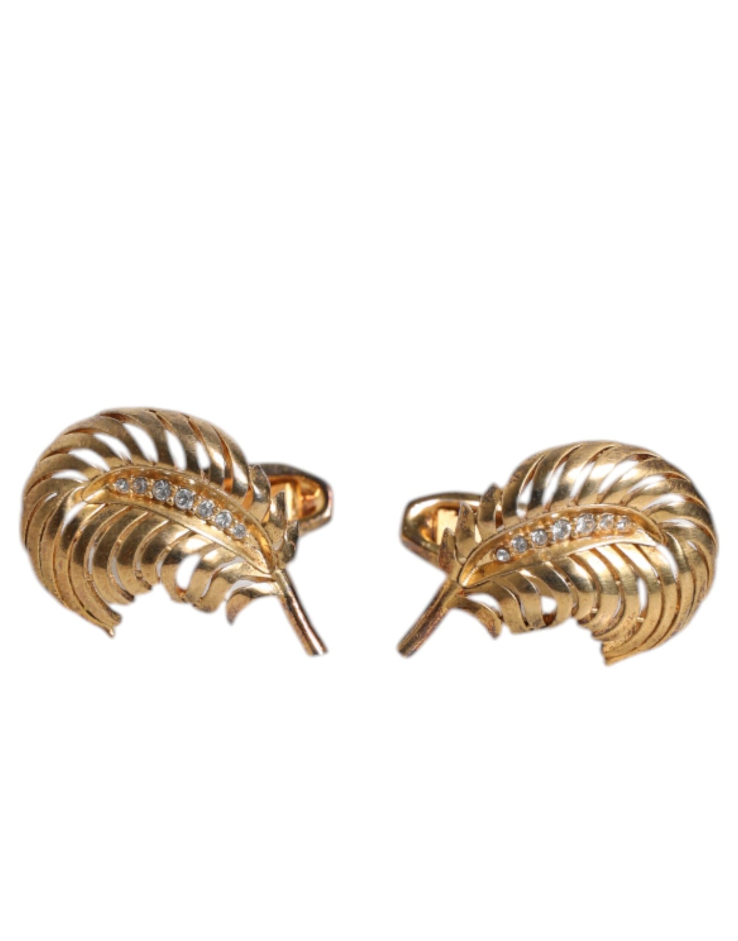 Dolce & Gabbana Gold 925 Sterling Silver Crystal Leaf Accessory Men's Cufflink ()