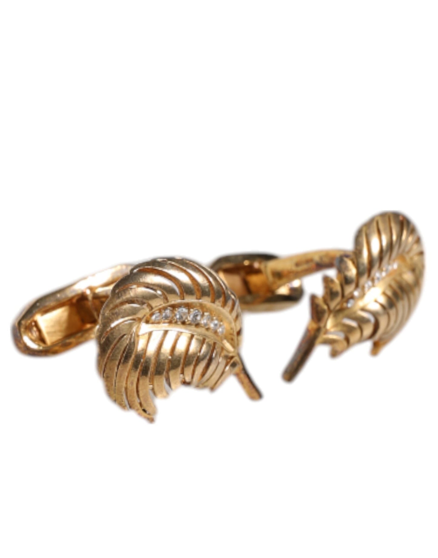 Dolce & Gabbana Gold 925 Sterling Silver Crystal Leaf Accessory Men's Cufflink ()