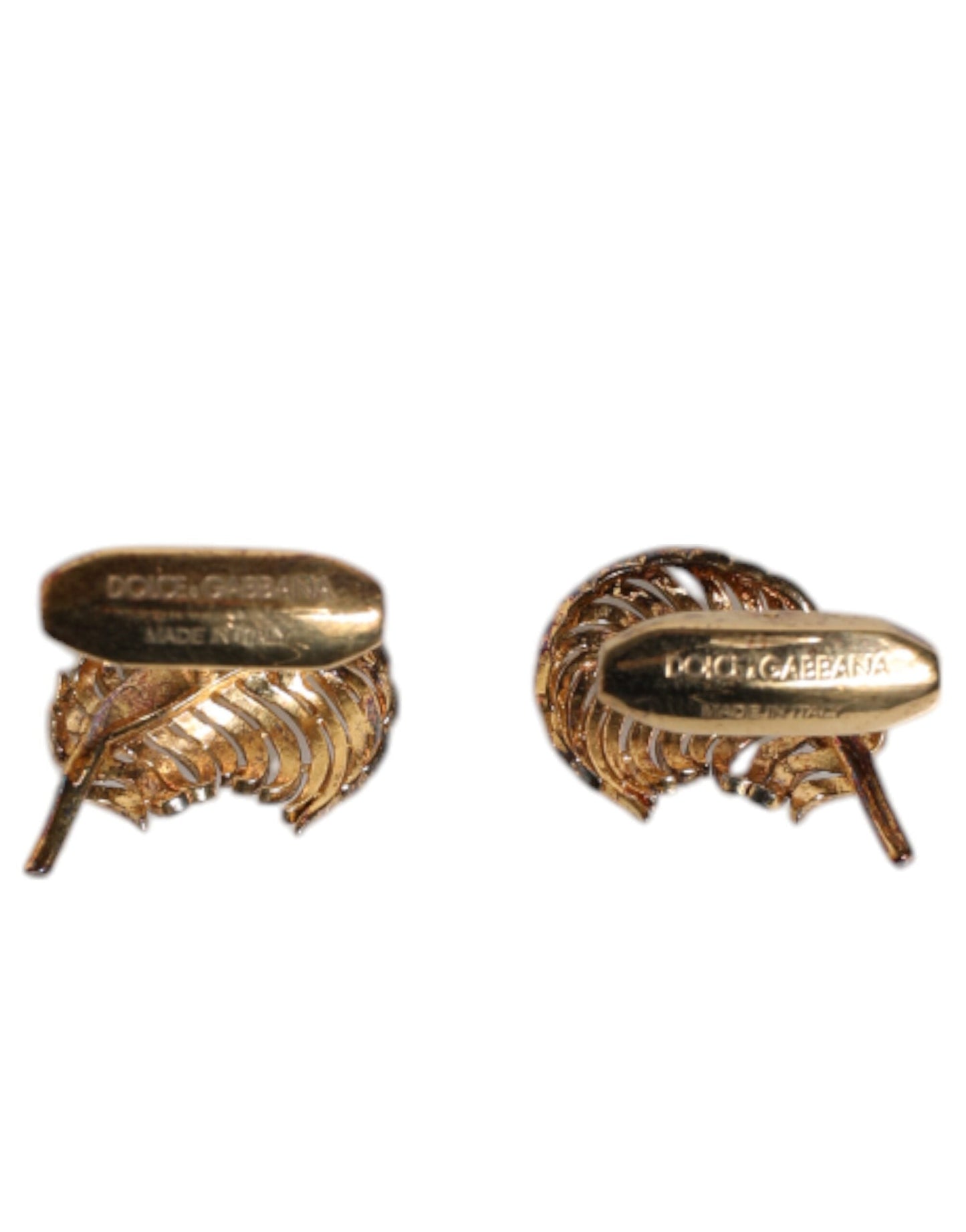 Dolce & Gabbana Gold 925 Sterling Silver Crystal Leaf Accessory Men's Cufflink ()