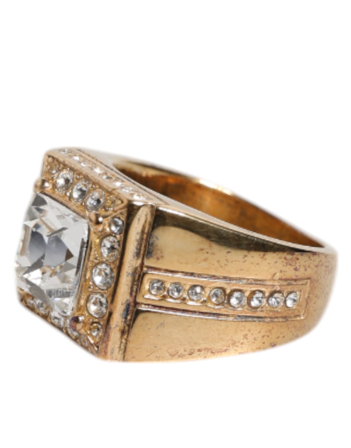 Dolce & Gabbana Gold Tone Sterling Silver 925 Crystals Men's Ring