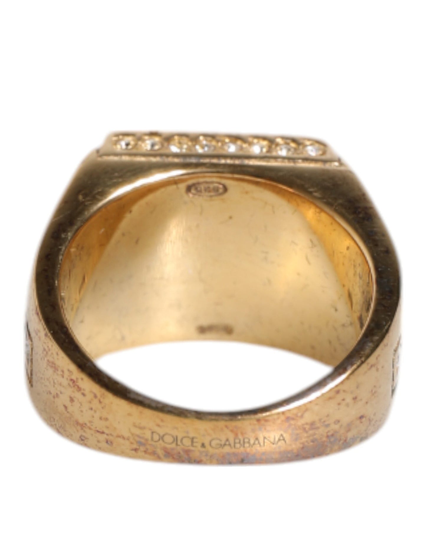 Dolce & Gabbana Gold Tone Sterling Silver 925 Crystals Men's Ring