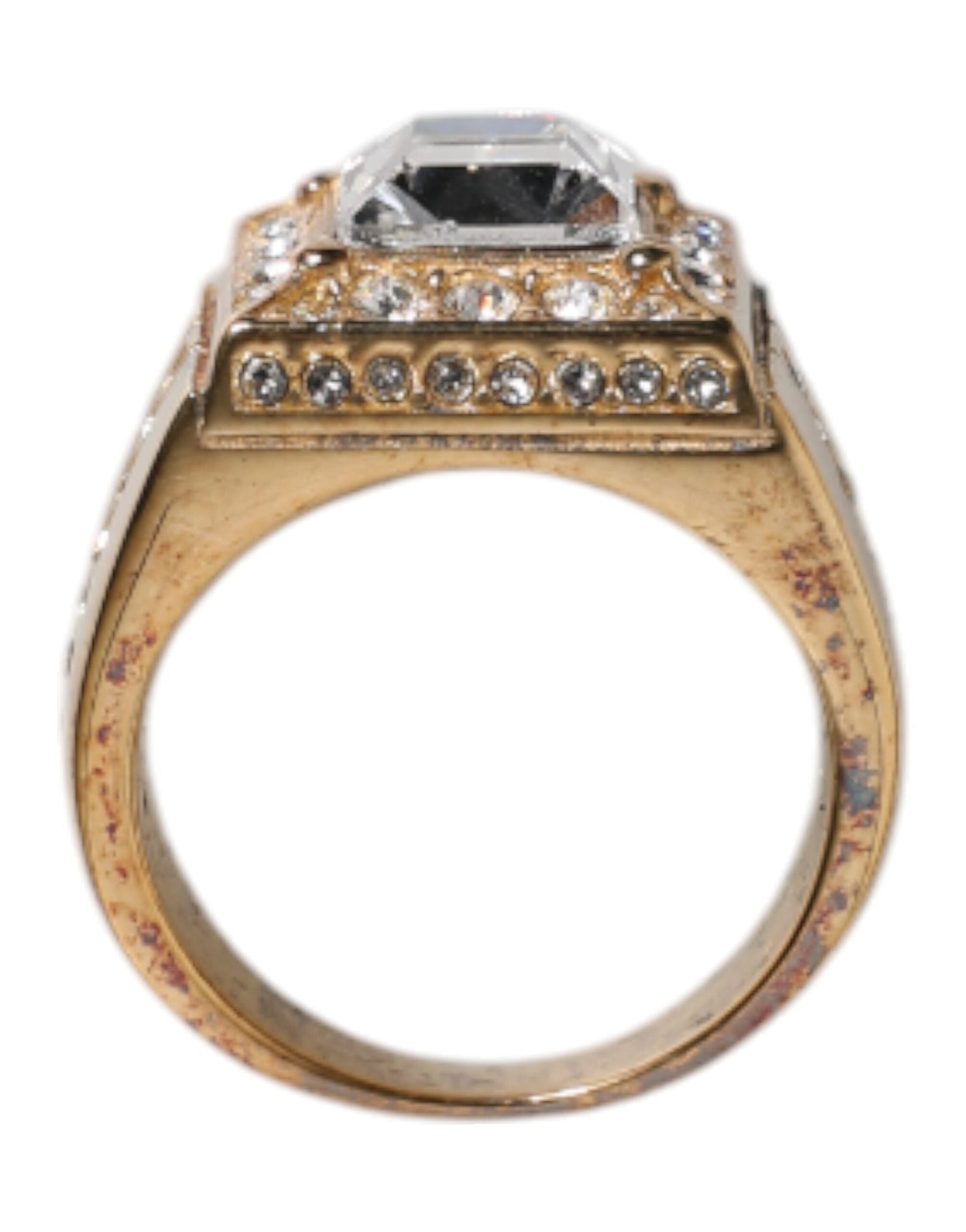Dolce & Gabbana Gold Tone Sterling Silver 925 Crystals Men's Ring