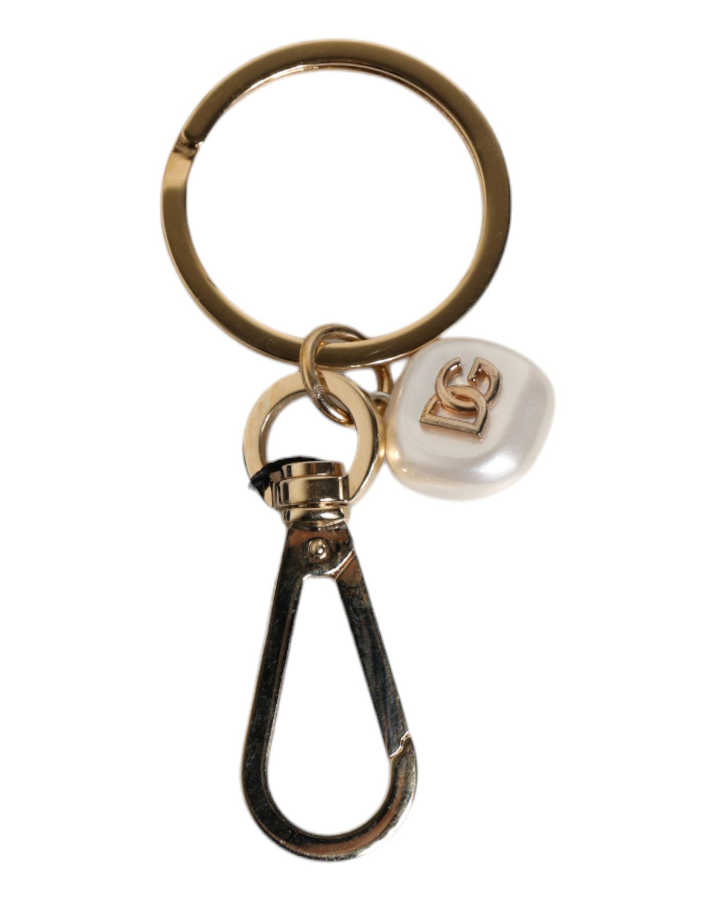 Dolce & Gabbana Chic Gold Brass Faux Pearl Letter Charm Keyring Women's Keychain ()