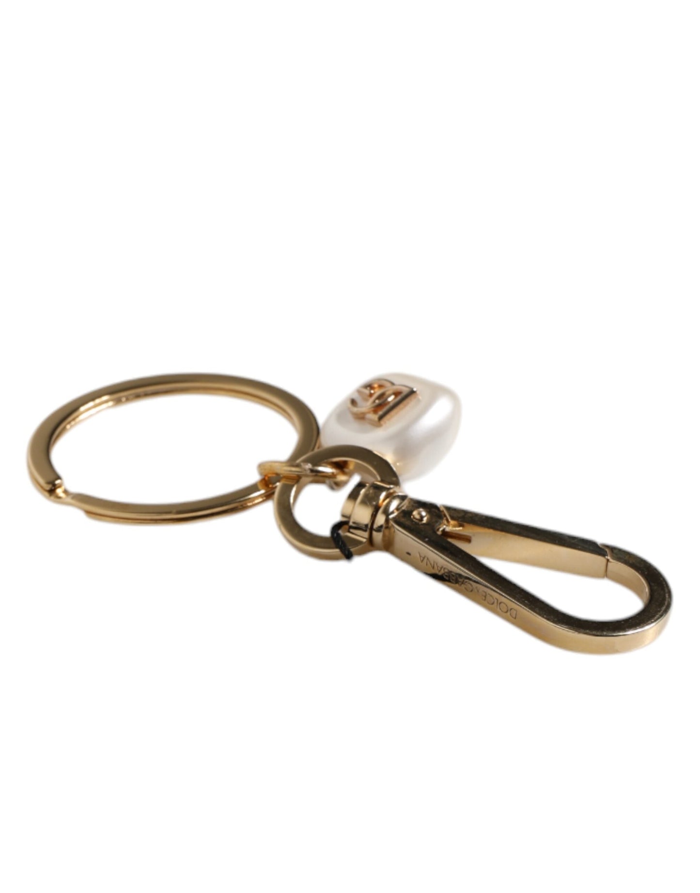 Dolce & Gabbana Chic Gold Brass Faux Pearl Letter Charm Keyring Women's Keychain ()
