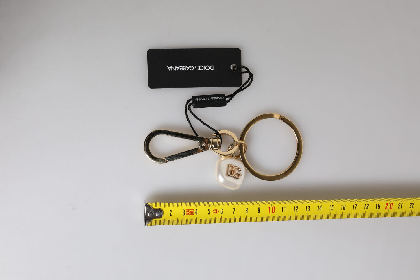 Dolce & Gabbana Chic Gold Brass Faux Pearl Letter Charm Keyring Women's Keychain ()