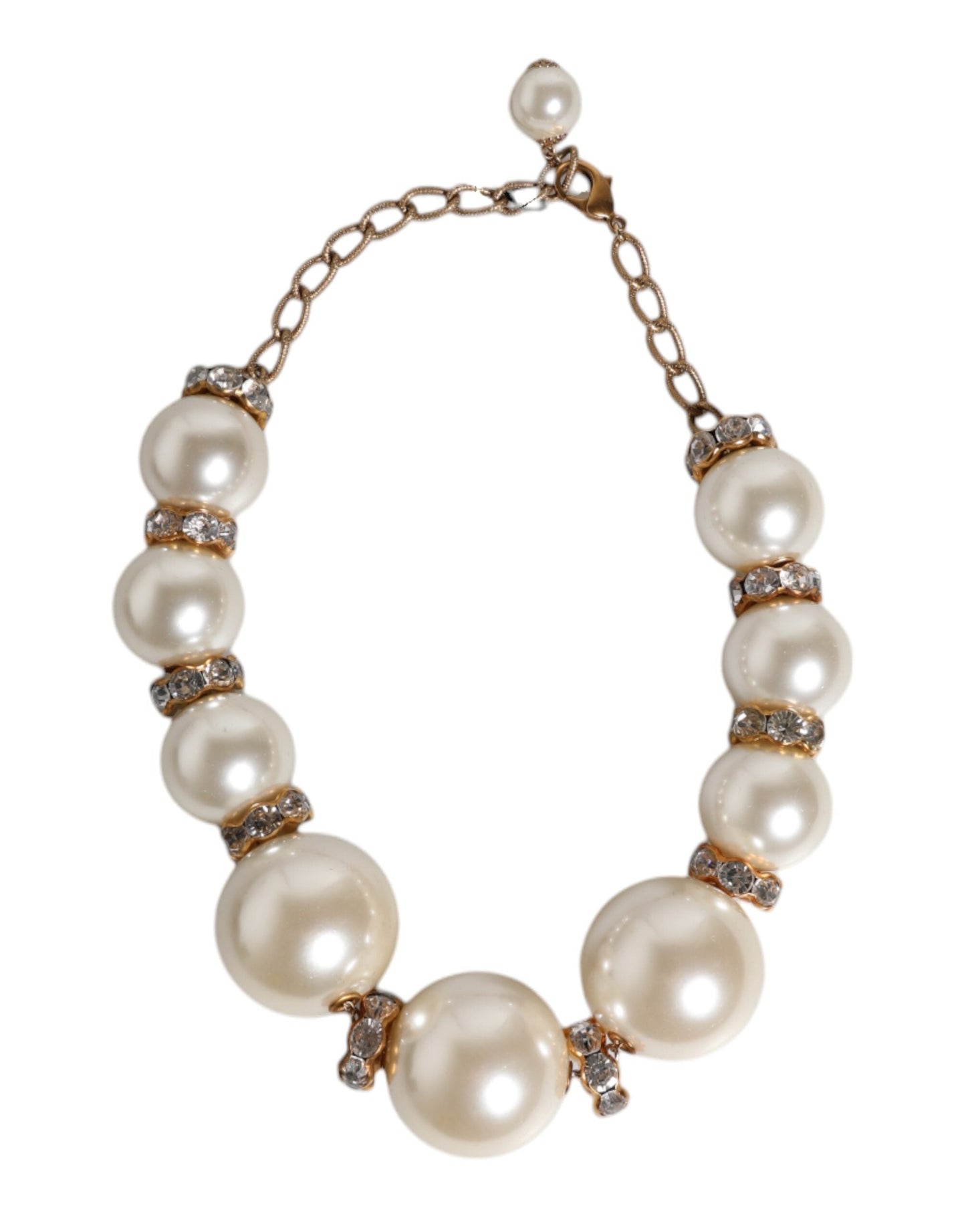 Dolce & Gabbana White Maxi Faux Pearl Beads Crystals Gold Chain Women's Necklace ()