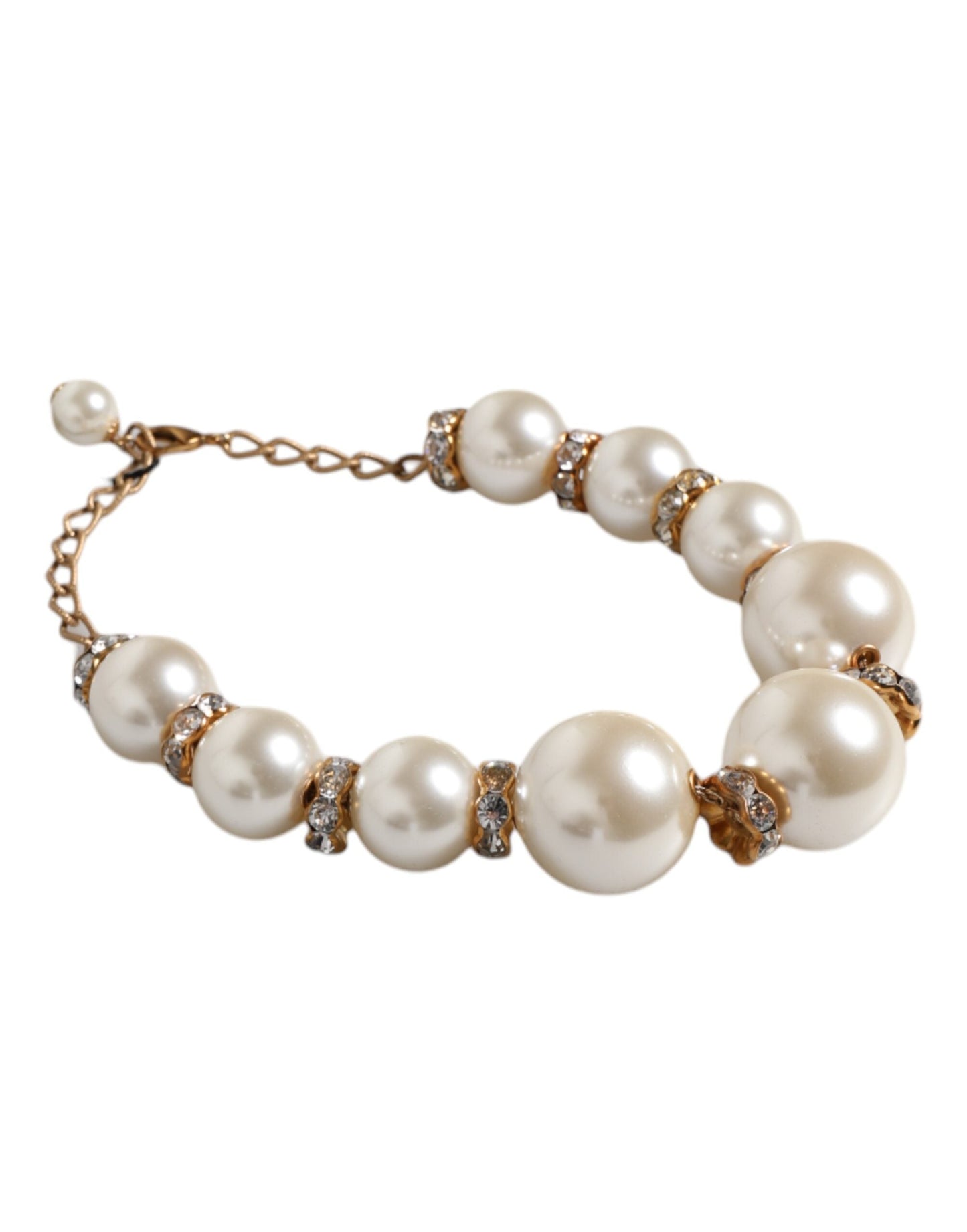Dolce & Gabbana White Maxi Faux Pearl Beads Crystals Gold Chain Women's Necklace ()