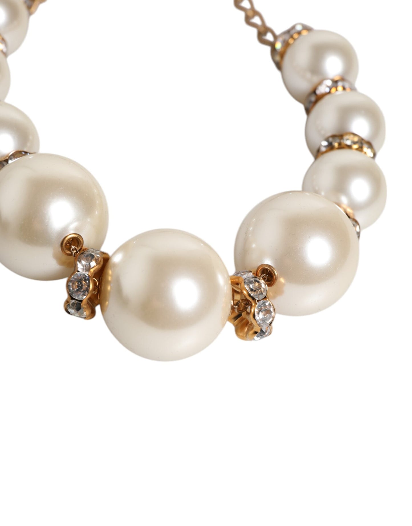 Dolce & Gabbana White Maxi Faux Pearl Beads Crystals Gold Chain Women's Necklace ()