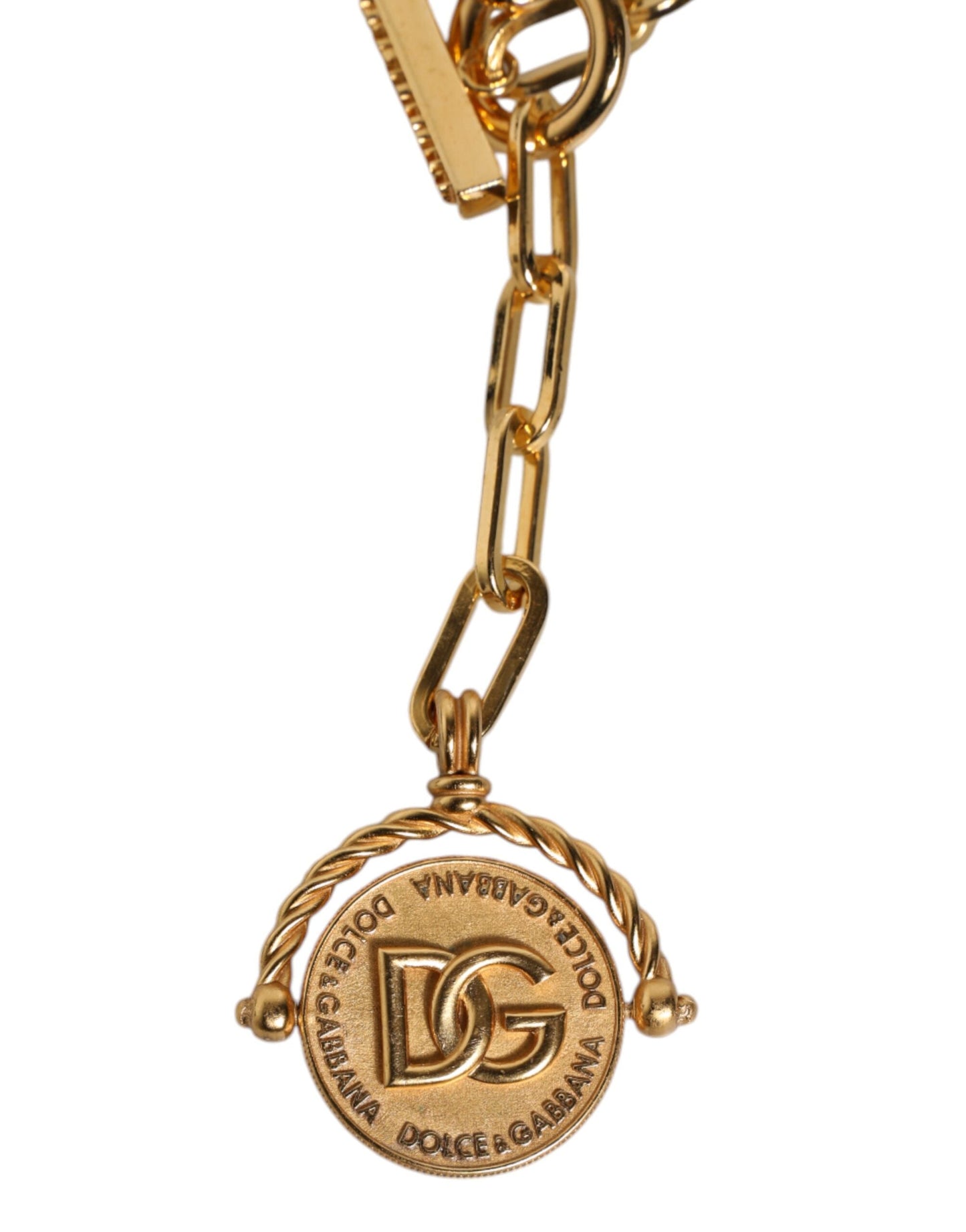 Dolce & Gabbana Gold Chain Brass Faux Pearl Charm Logo Pendant Women's Necklace ()