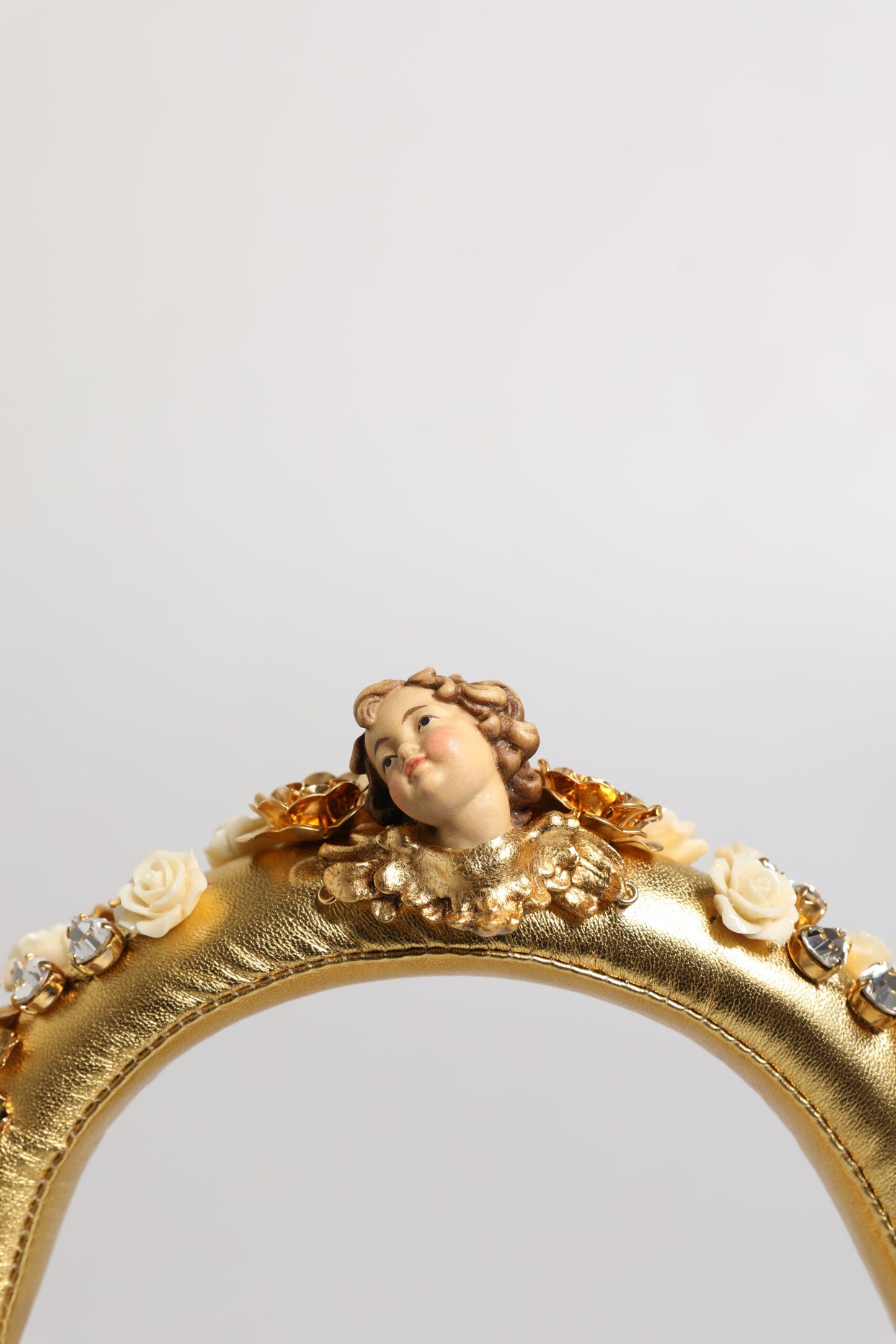 Dolce & Gabbana Gold Leather Floral Crystal Angel Headset Women's Headphones