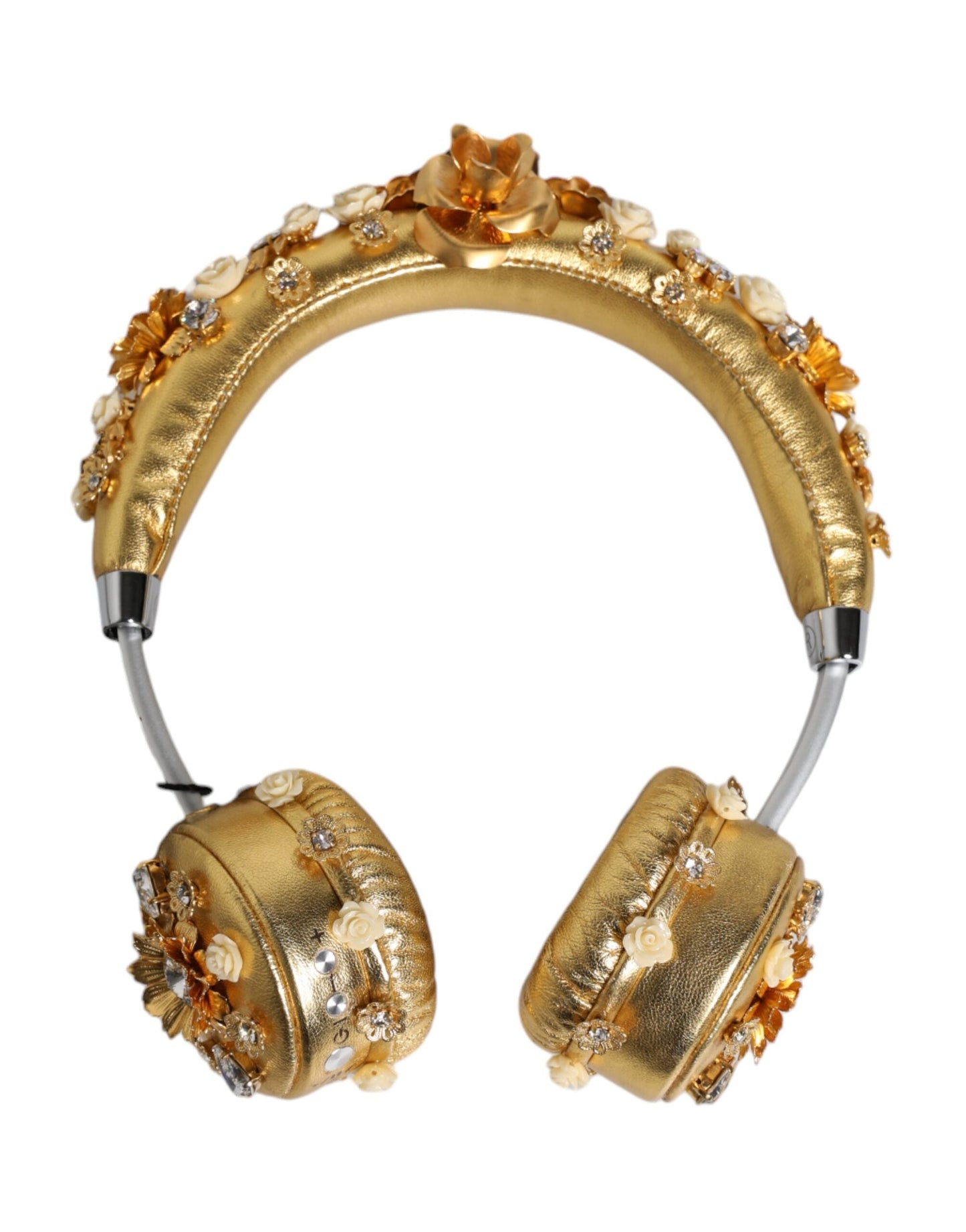 Dolce & Gabbana Gold Leather Floral Crystal Angel Headset Women's Headphones