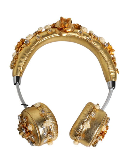 Dolce & Gabbana Gold Leather Floral Crystal Angel Headset Women's Headphones