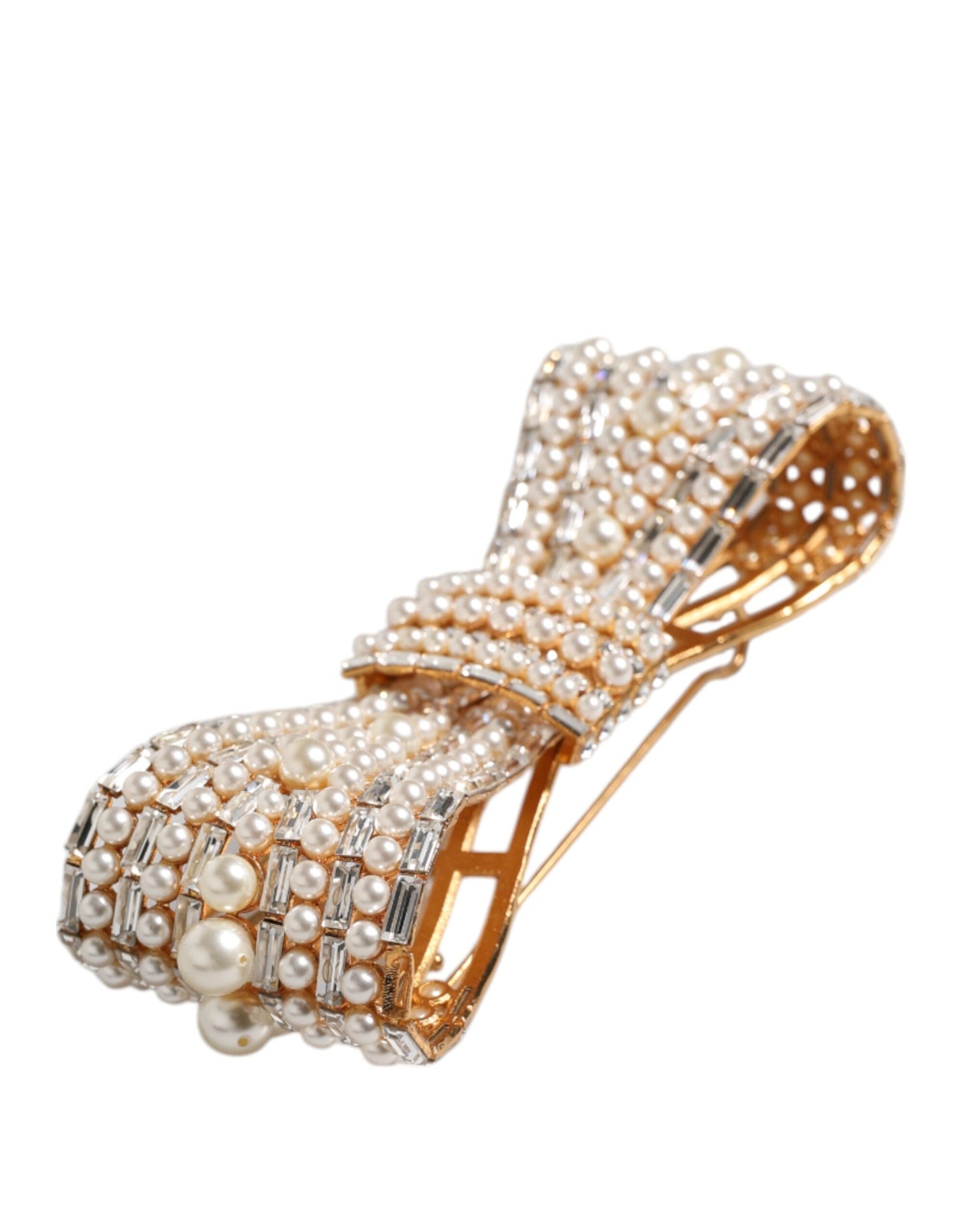 Dolce & Gabbana Gold Tone Brass Bow Crystal FauxPearl Embellished Women's Brooch