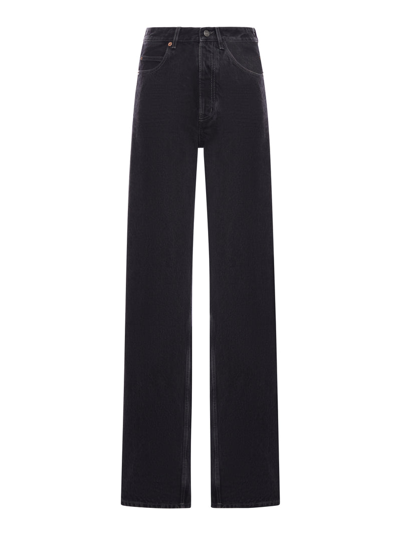 Saint Laurent Women Wide-Leg Denim Jeans With A V-Waisted Waist