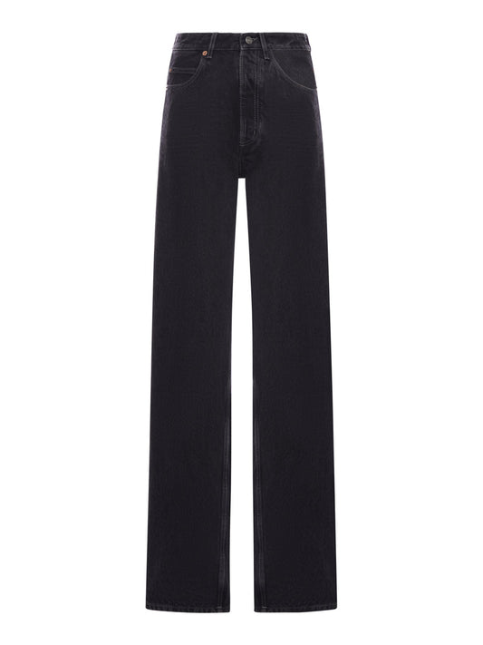 Saint Laurent Women Wide-Leg Denim Jeans With A V-Waisted Waist