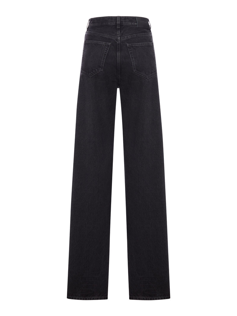 Saint Laurent Women Wide-Leg Denim Jeans With A V-Waisted Waist