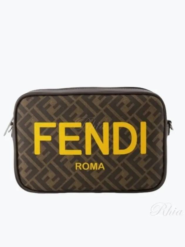 Fendi Yellow Logo FF Fabric Camera Cross Bag Brown