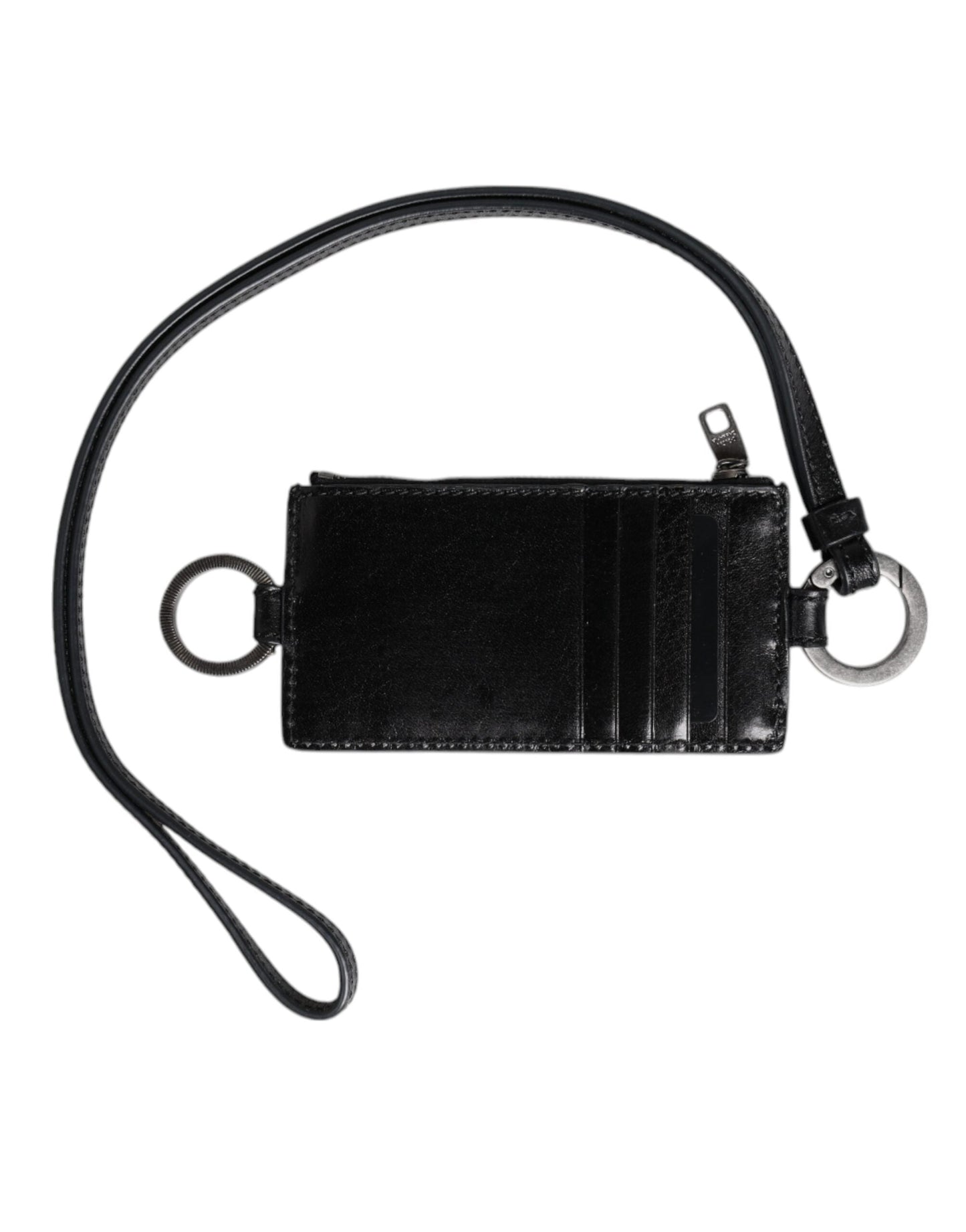 Dolce & Gabbana Black Leather Logo Embossed Lanyard Card Holder Men's Wallet