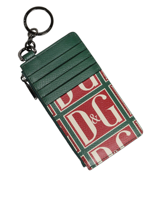 Dolce & Gabbana Green Calf Leather Logo Print Monogram Card Holder Men's Wallet