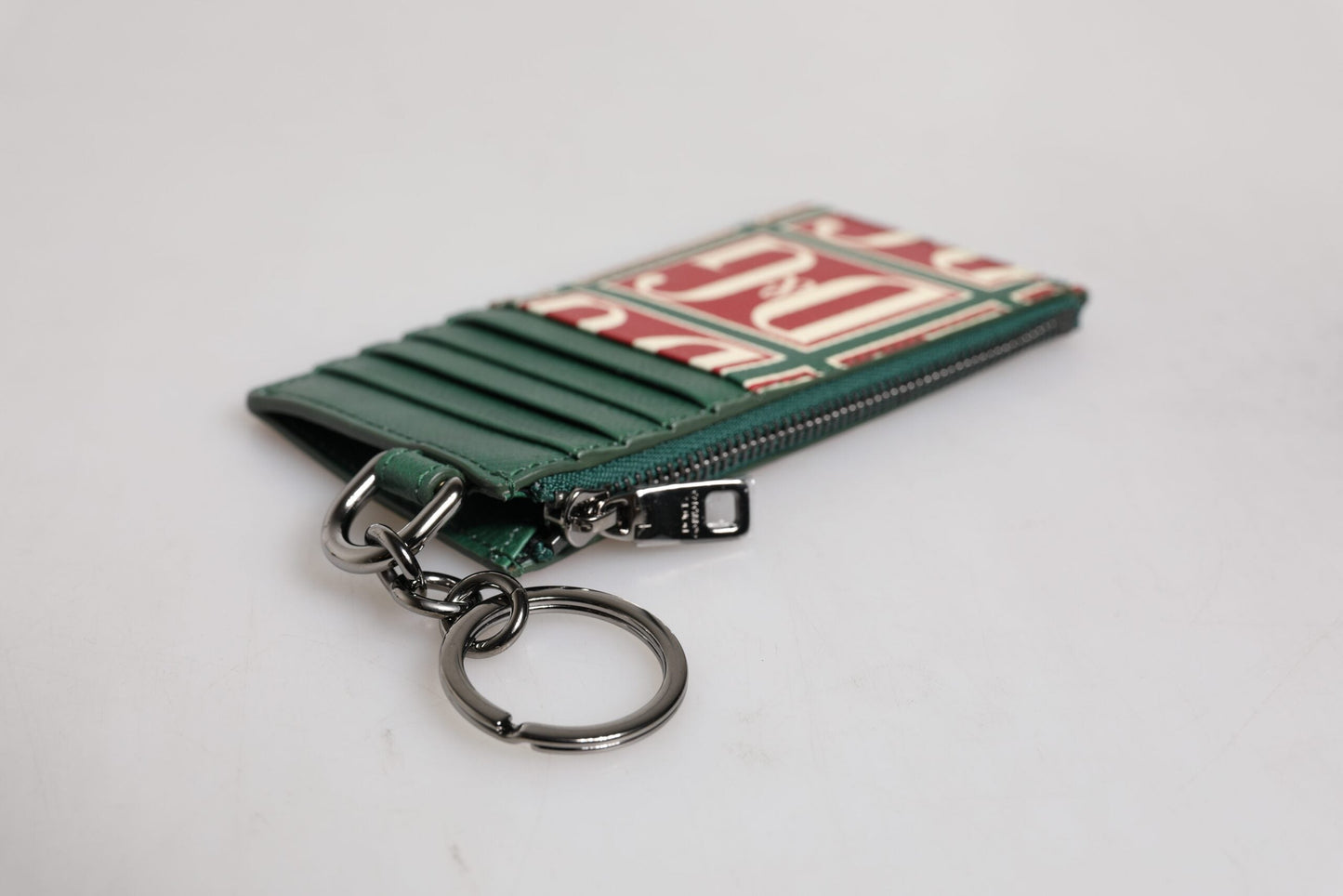 Dolce & Gabbana Green Calf Leather Logo Print Monogram Card Holder Men's Wallet