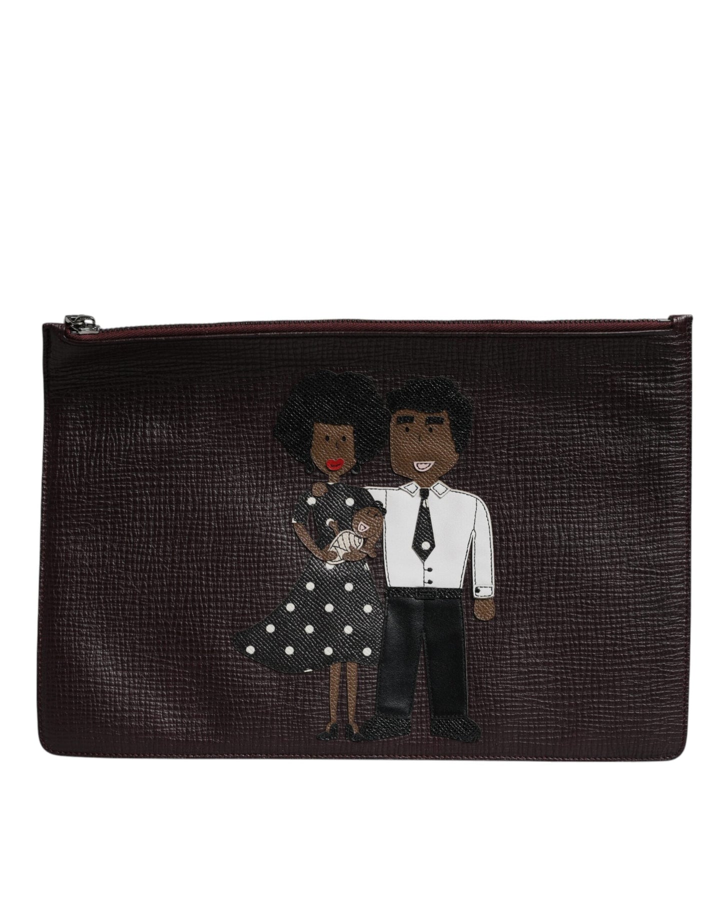 Dolce & Gabbana Brown Leather #DGFAMILY Embellished Men Clutch Pouch Men's Bag