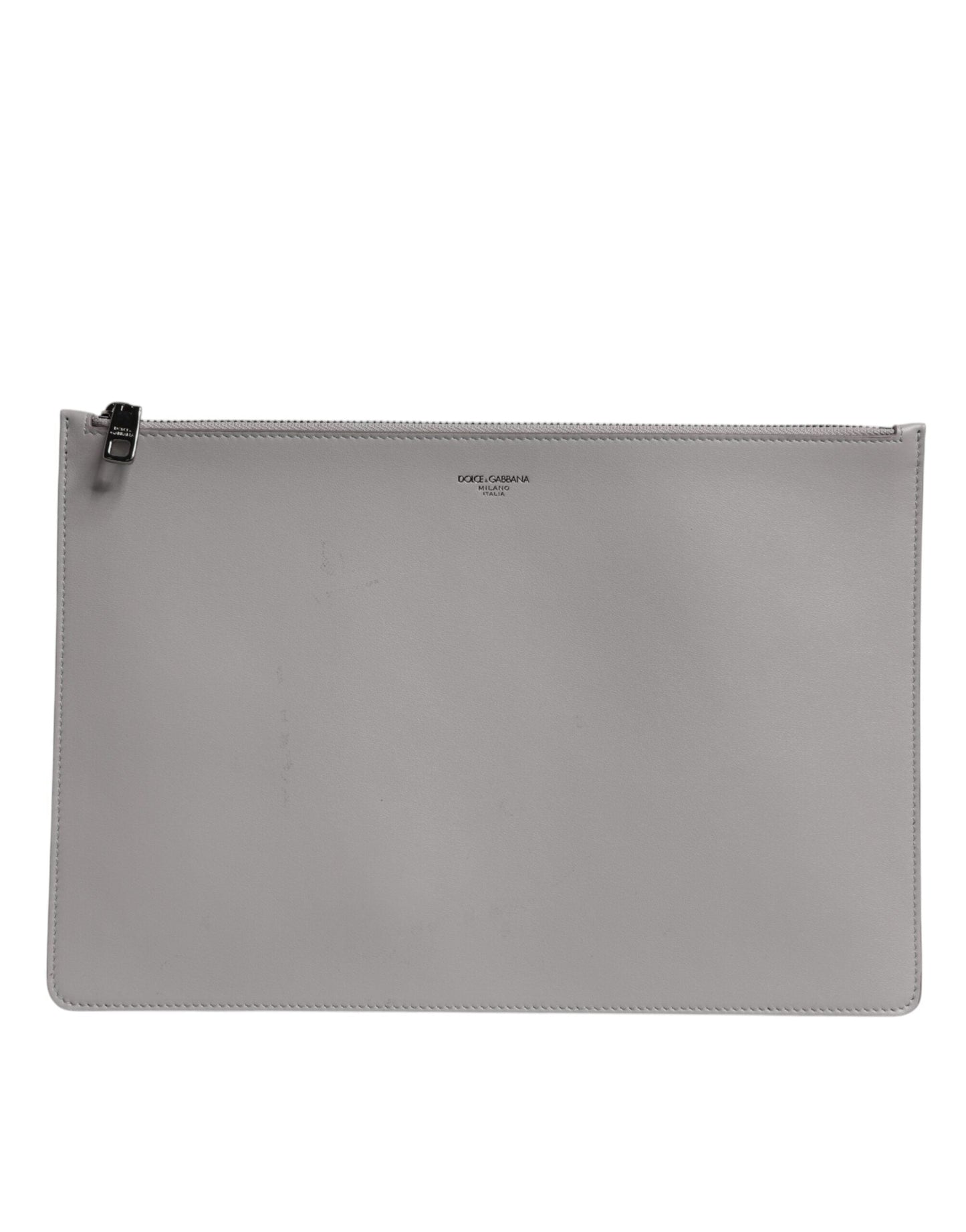 Dolce & Gabbana Gray Solid Leather DG Logo Men Clutch Zip Pouch Men's Bag ()