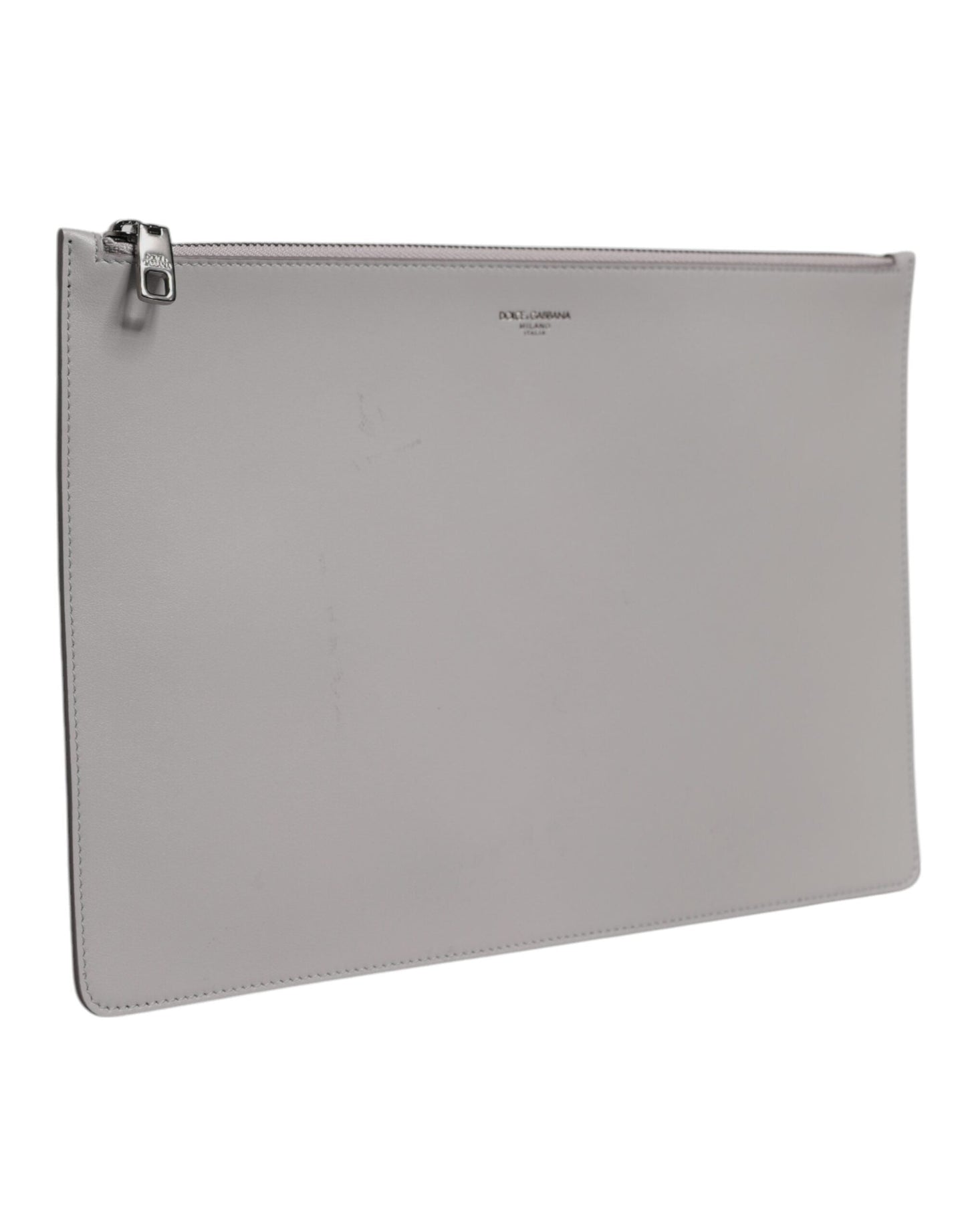 Dolce & Gabbana Gray Solid Leather DG Logo Men Clutch Zip Pouch Men's Bag ()