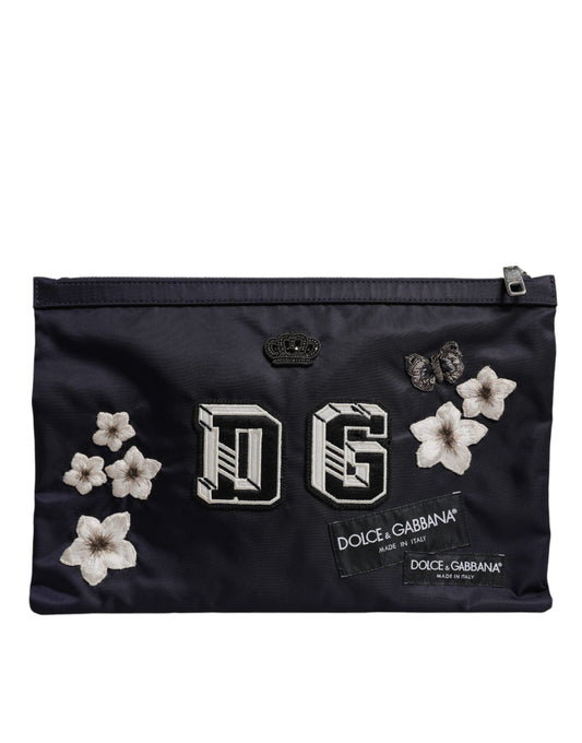 Dolce & Gabbana Blue DG Logo Patch Embellished Pouch Clutch Men's Bag