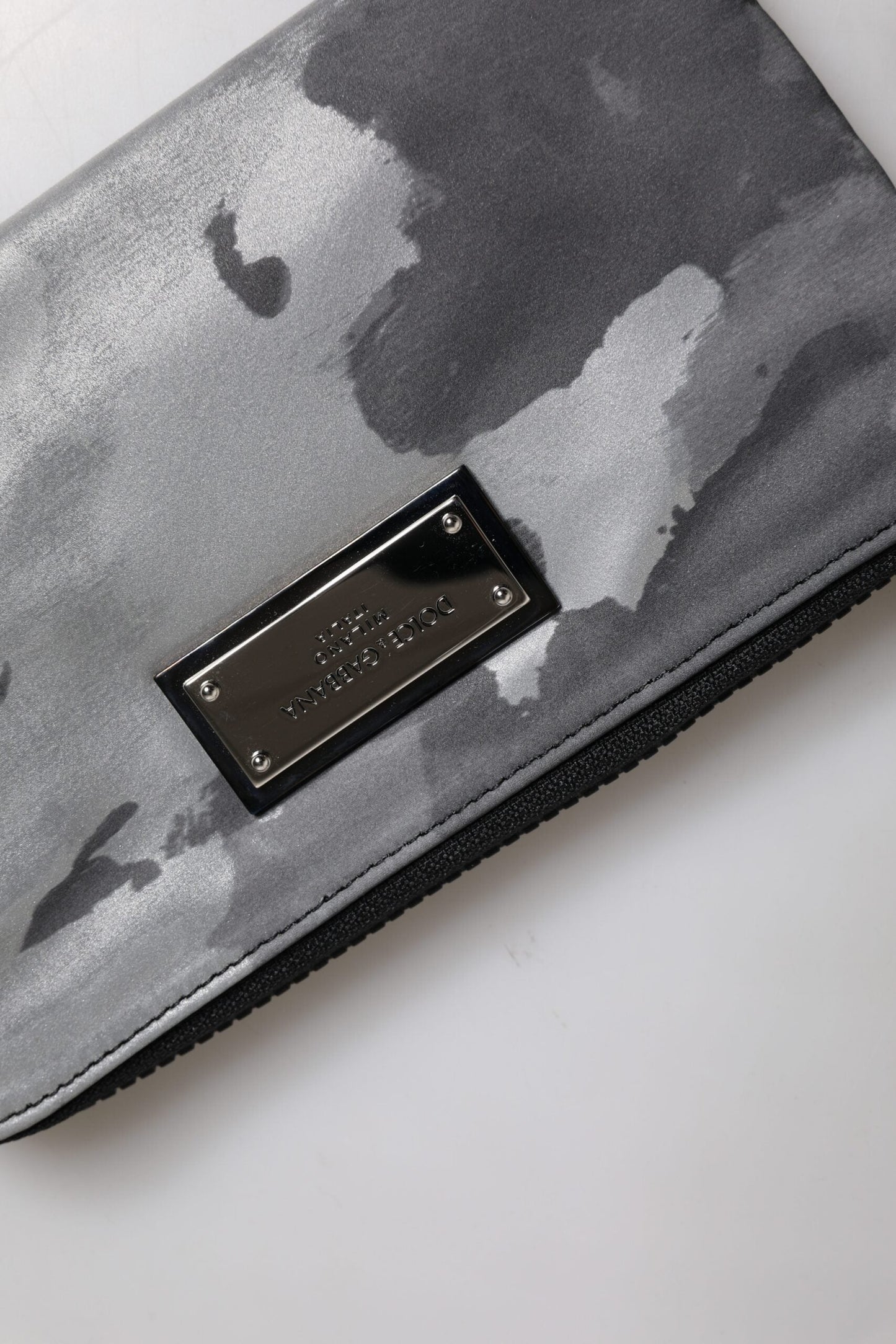 Dolce & Gabbana Black Gray Camouflage Logo Plaque Keyring Pouch Men's Bag