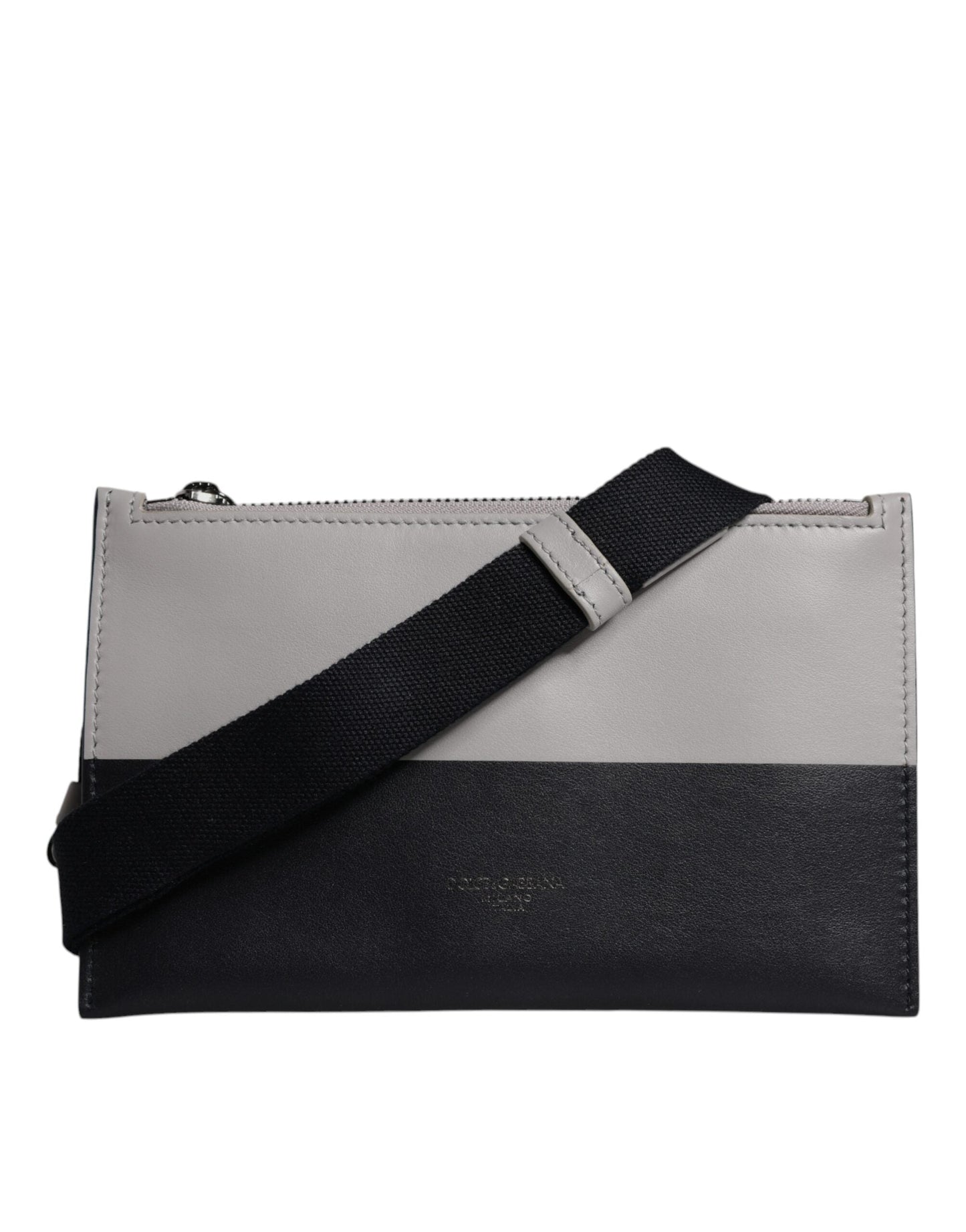 Dolce & Gabbana Black White Leather Logo Embossed Crossbody Men's Bag