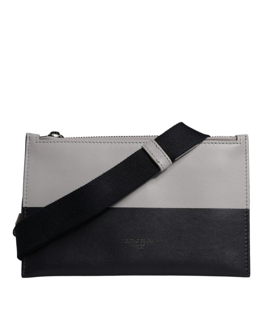 Dolce & Gabbana Black White Leather Logo Embossed Crossbody Men's Bag