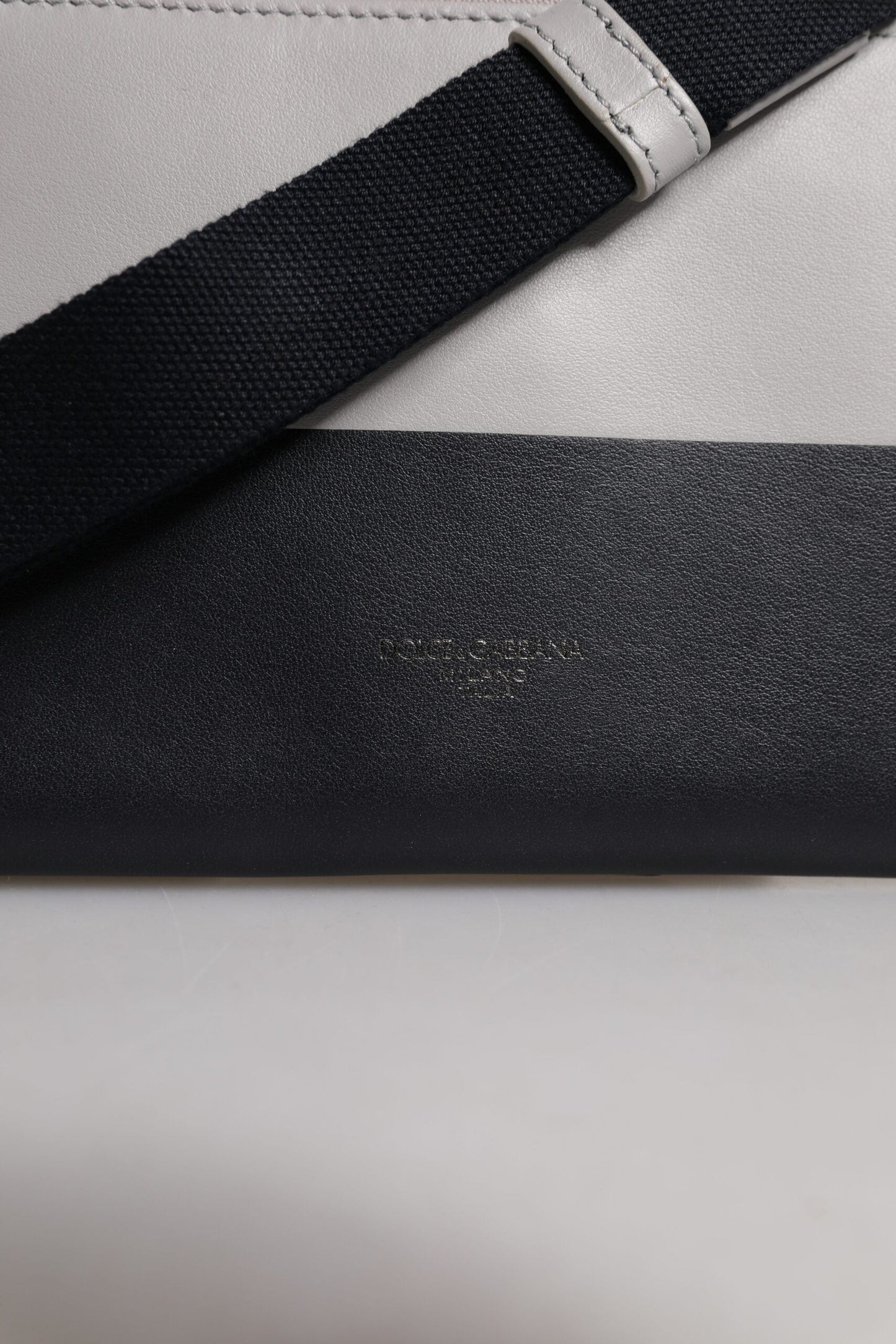 Dolce & Gabbana Black White Leather Logo Embossed Crossbody Men's Bag