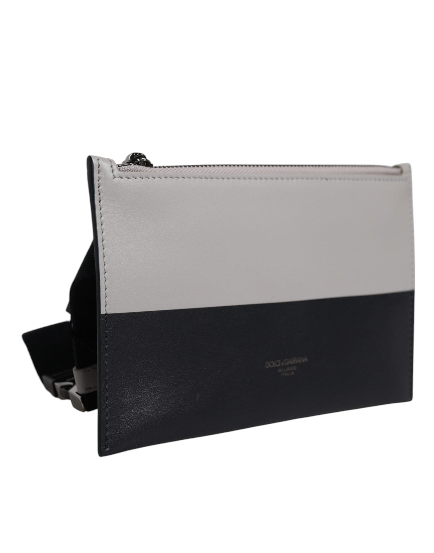 Dolce & Gabbana Black White Leather Logo Embossed Crossbody Men's Bag