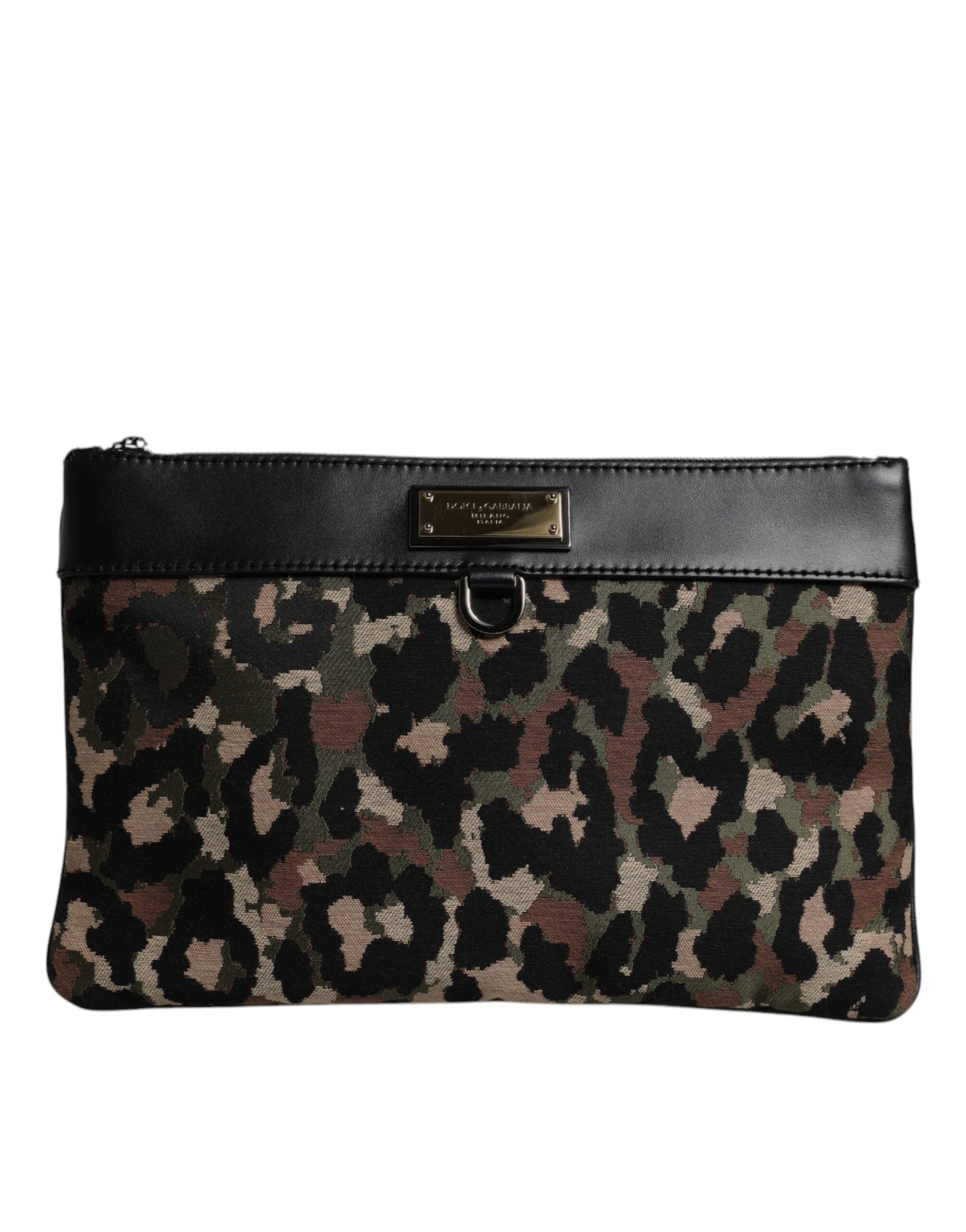 Dolce & Gabbana Multicolor Leopard Jacquard Print Logo Plaque Pouch Men's Bag