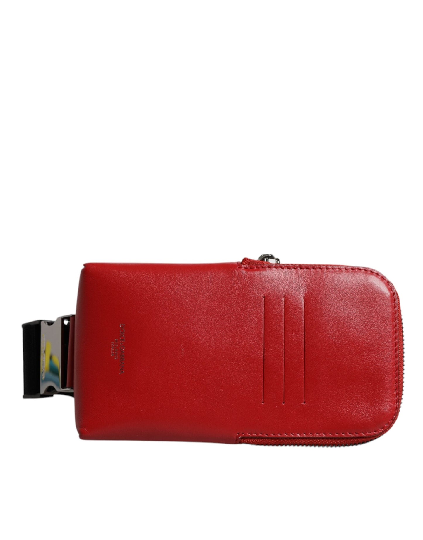 Dolce & Gabbana Red Calfskin Logo Purse Phone Belt Waist Men's Bag